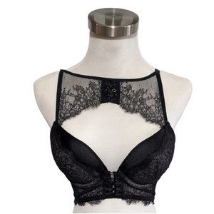 Victoria’s Secret Very Sexy Push Up Bra 32C Black Lace Harness Underwire Cage
